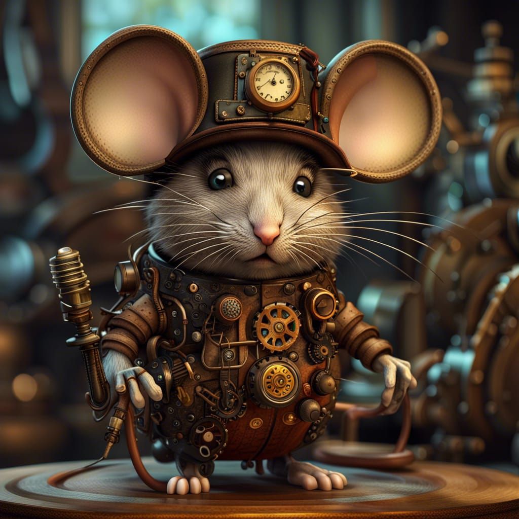 Cute Steampunk Mouse in Studio Ghibli Style