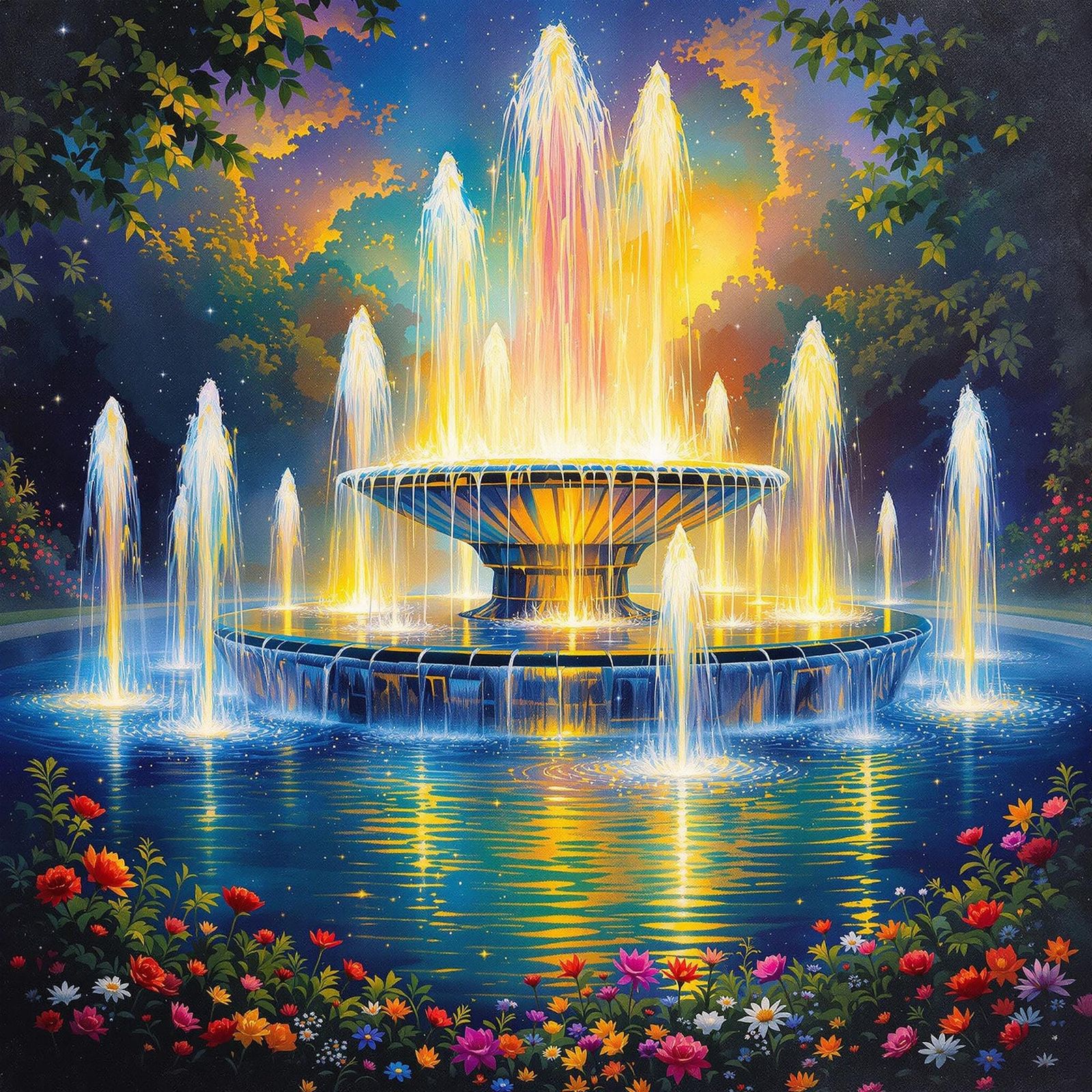 Surreal Fountain with Kaleidoscope of Colors