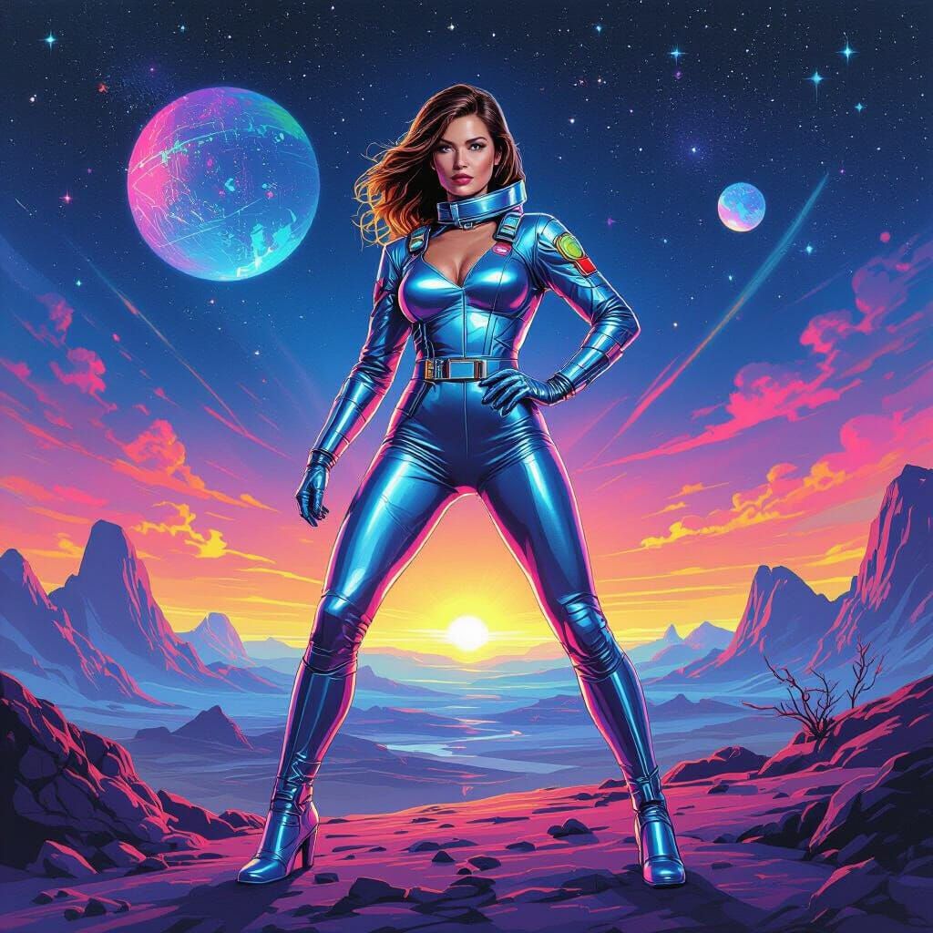 Space Woman in 80s Airbrush Style