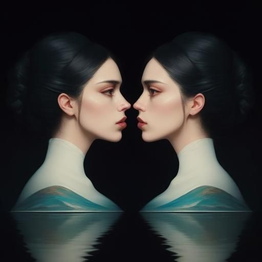 Surreal Psychedelic Reflection Kiss in Romanticism Style