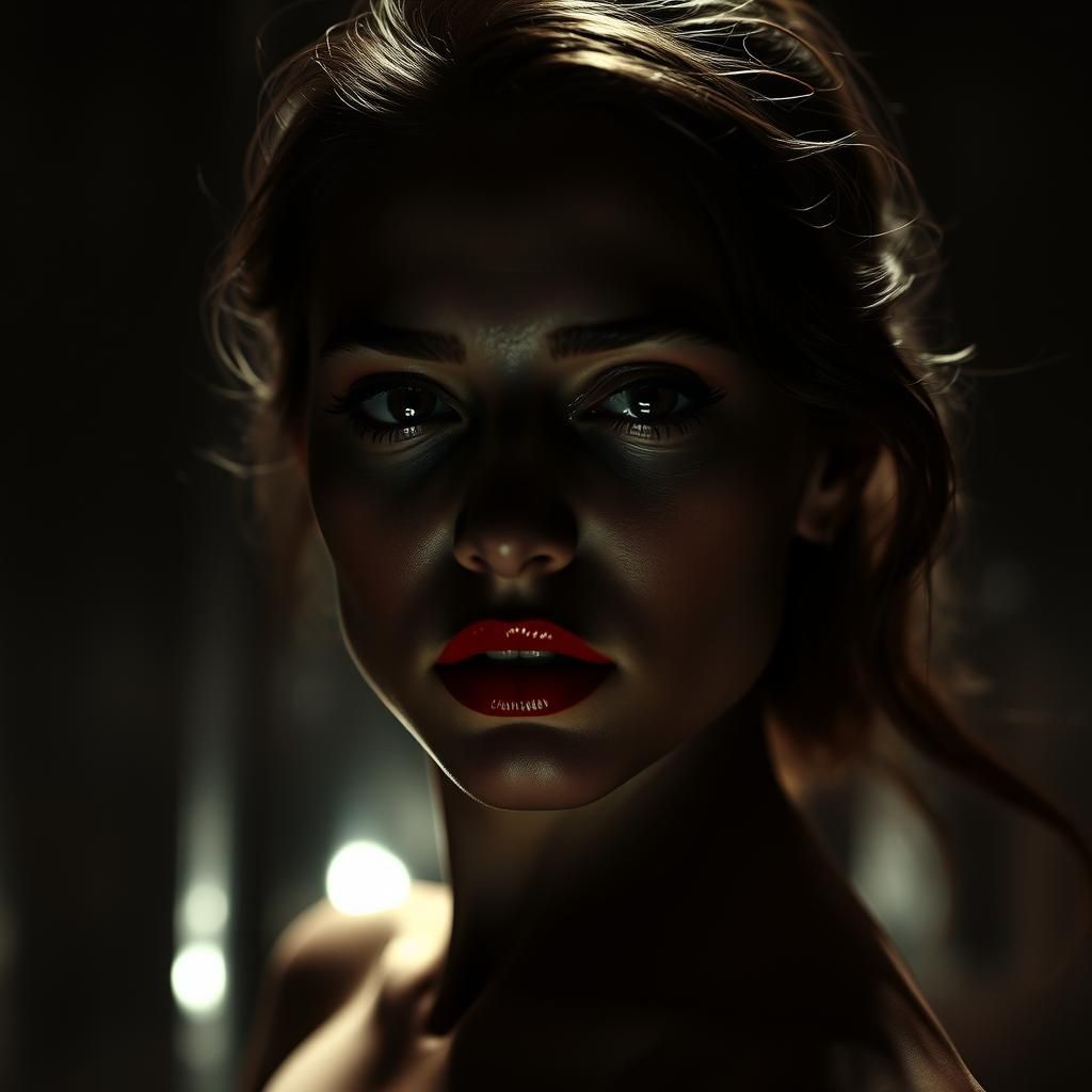 Film Noir Portrait of Woman with Red Lips