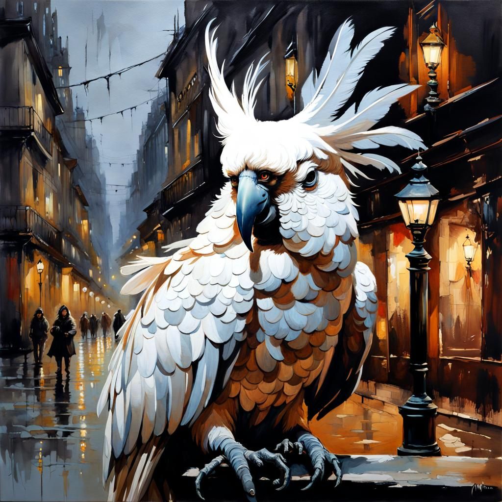 Demon-Cockatoo Hybrid Child in Ancient French Street