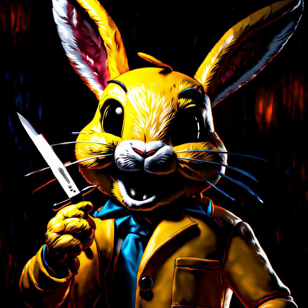 Anthropomorphic Bunny with Knife in Horror Lighting