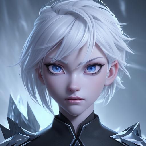 Icy Demon Portrait in Hyper-Realistic Anime Style