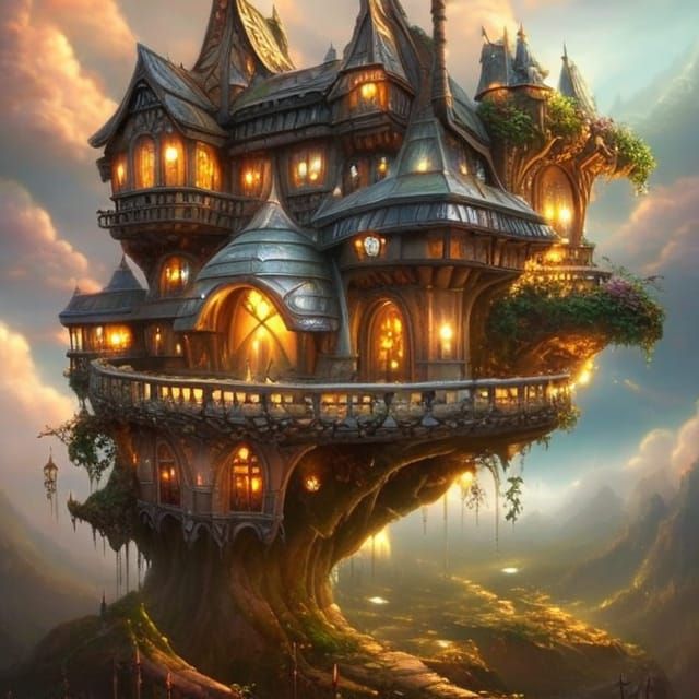 Glowing Fairy City in the Clouds