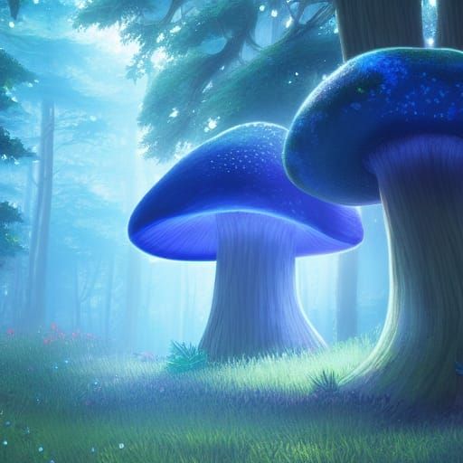 Enchanted Forest with Glowing Mushrooms: Ghibli Style
