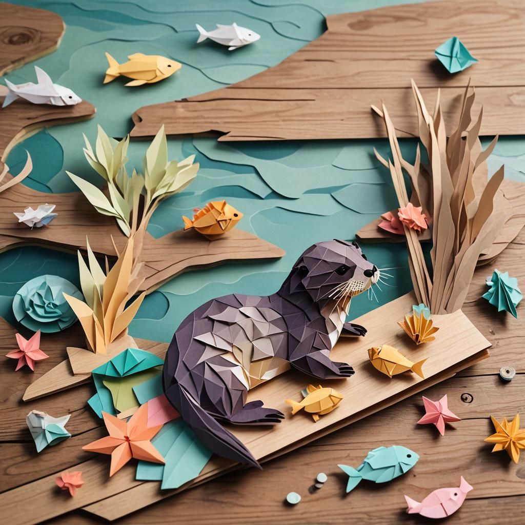 Delicate Origami Sea Otter Paper Art