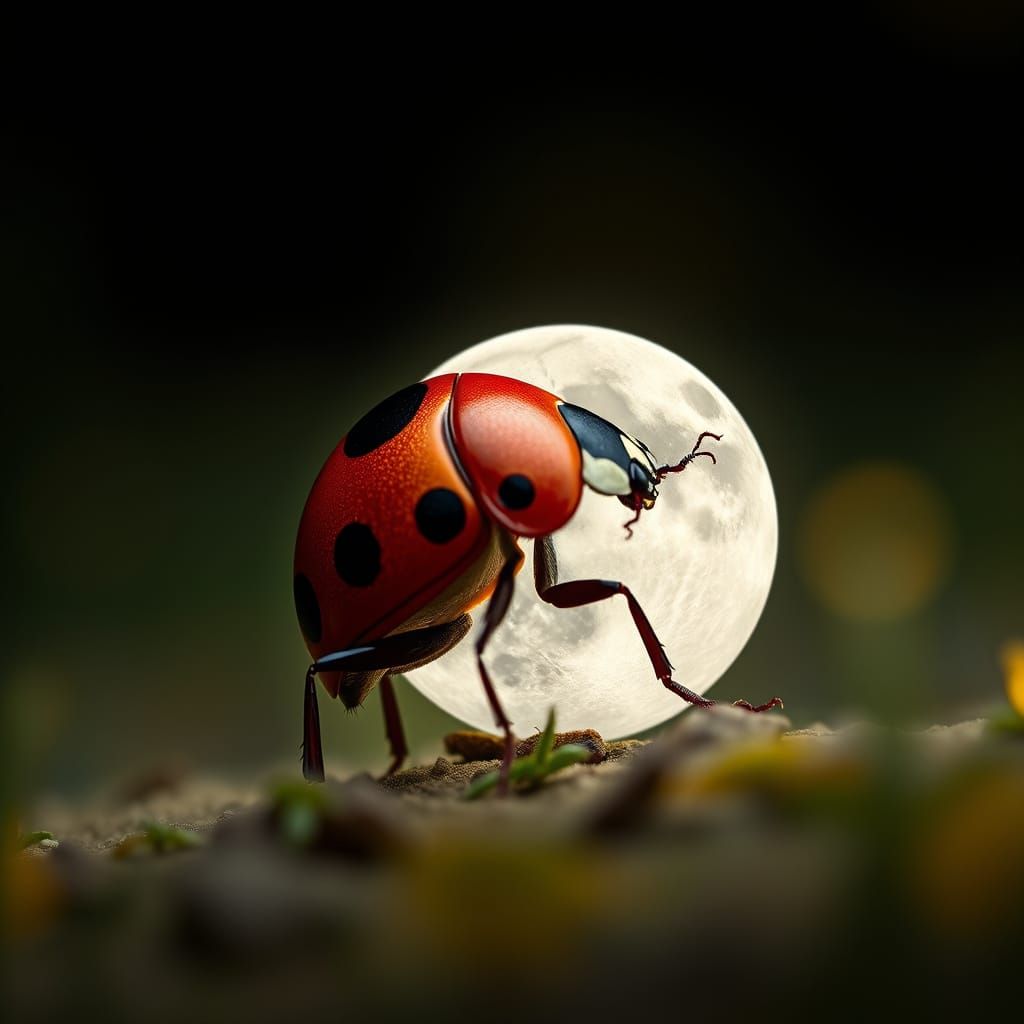 Gigantic Ladybug Consumes the Moon in Dazzling Bokeh