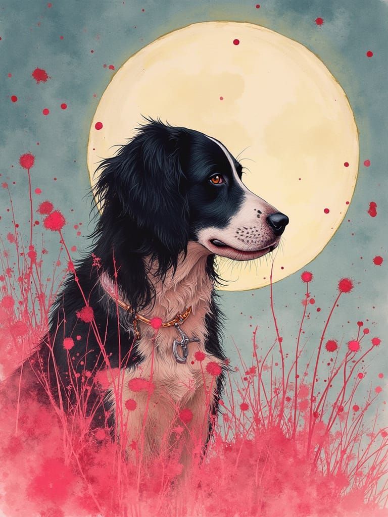 Melancholy Bassett Hound on Moon in Expressionist Style