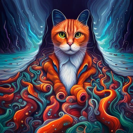 Ocean Cat in Graffiti Splash Art Style