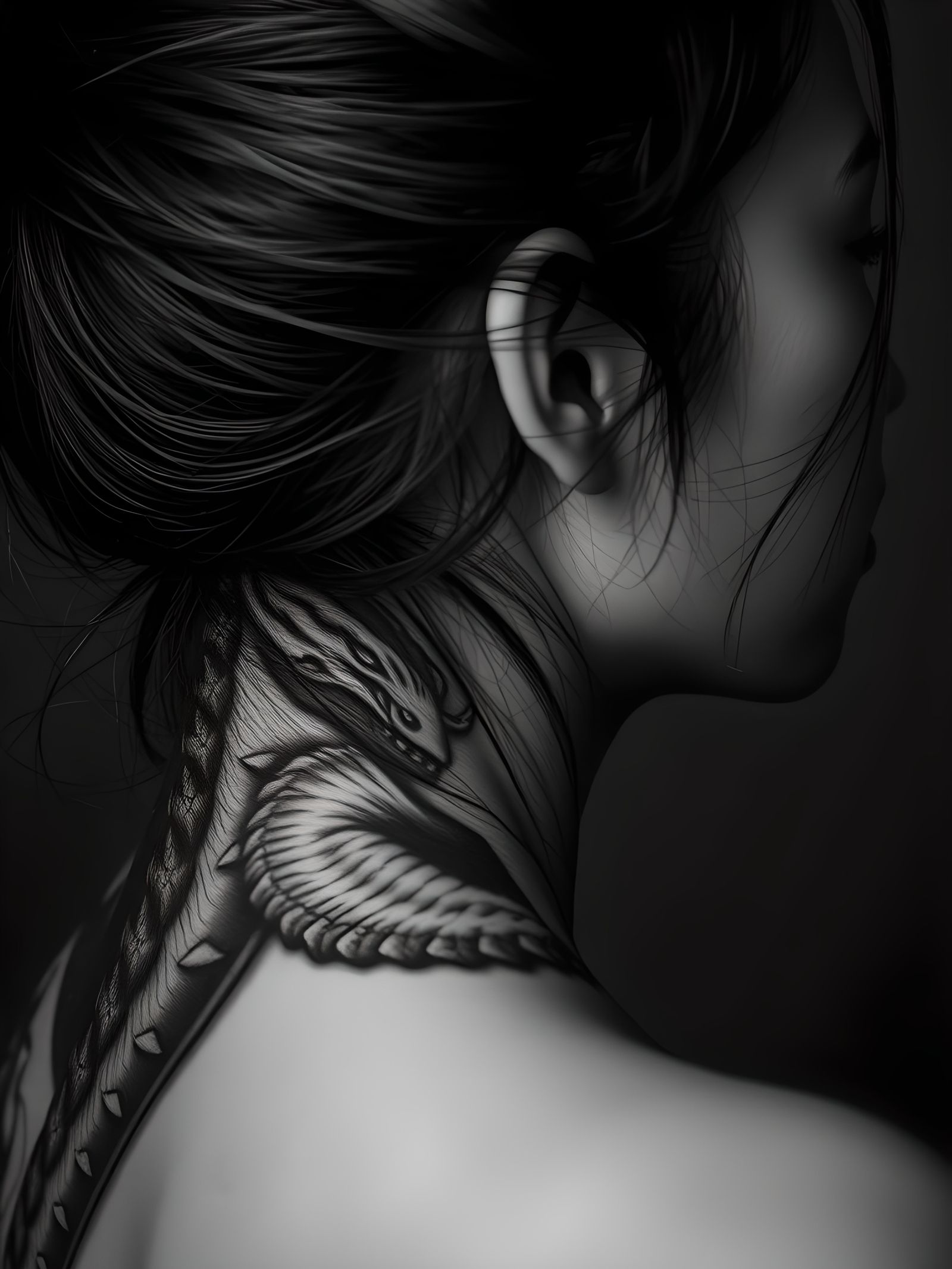 Godzilla Tattoo Portrait in Black and White