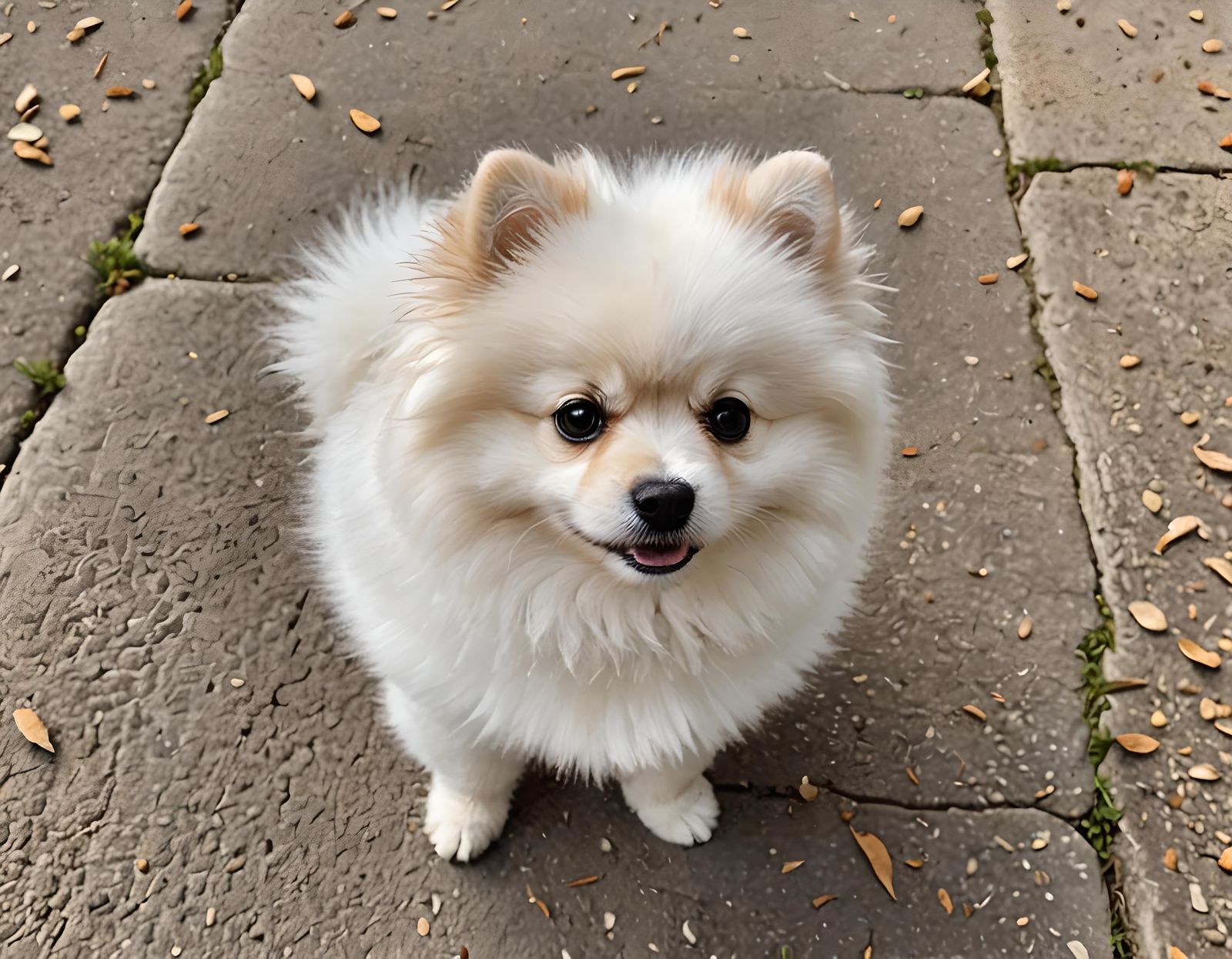 Adorable White Pomeranian Ready to Play
