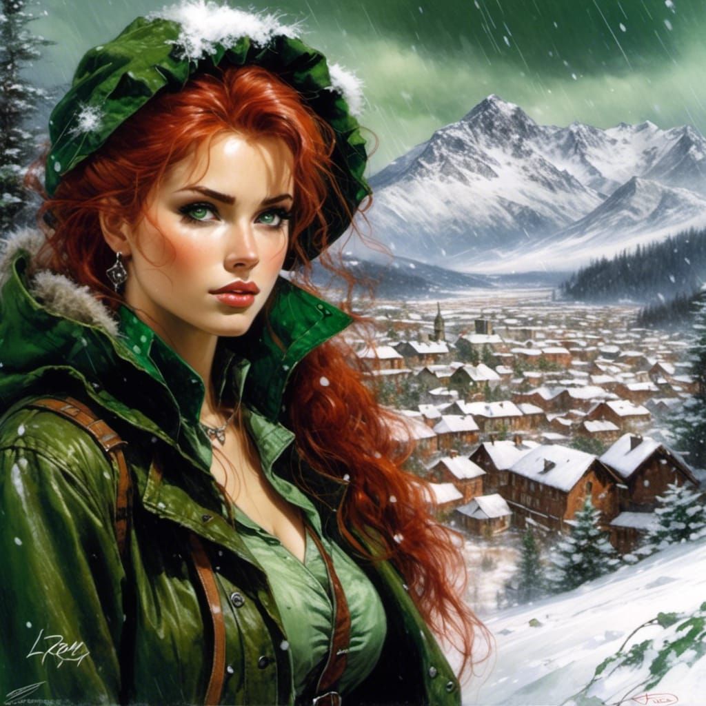 Beautiful Irish Woman in Snowy Aspen Town
