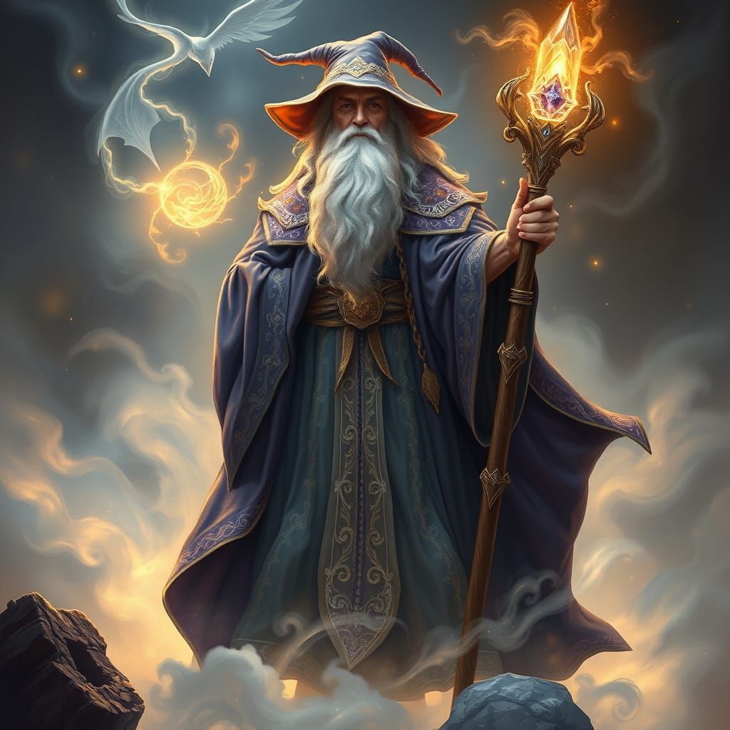 Mystical Wizard Conjured in Radiant Aura
