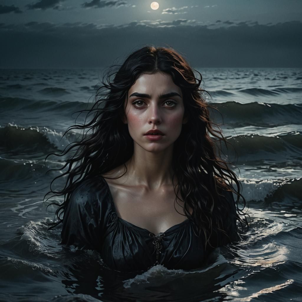 Dark Romantic Woman in Moonlight