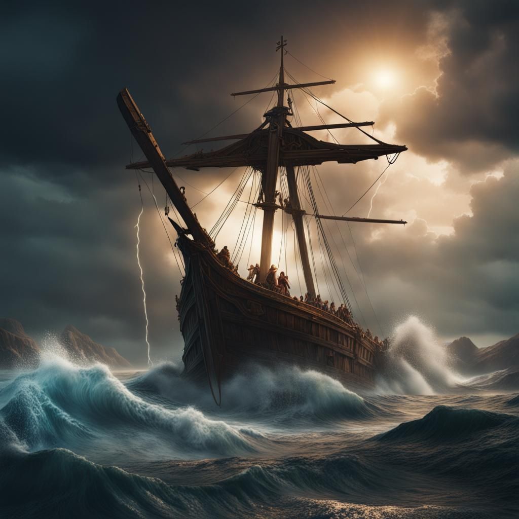Jesus Calming the Storm: Detailed Matte Painting