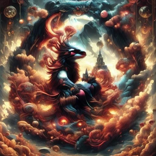 Geisha in Art Deco Cityscape with Eldritch Detail