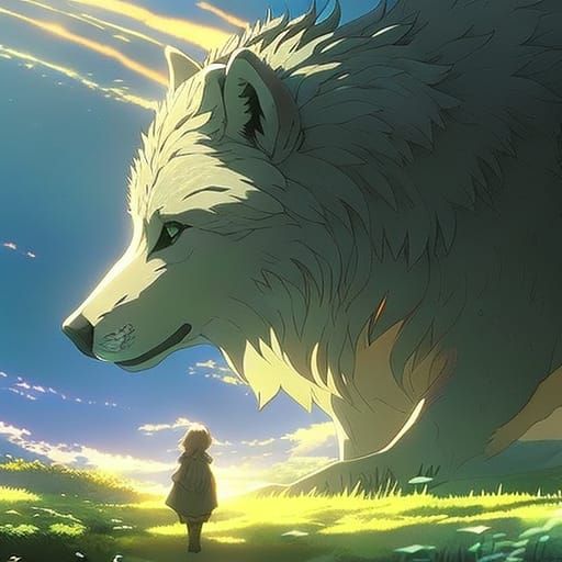 Majestic Magical Wolf in Anime Style