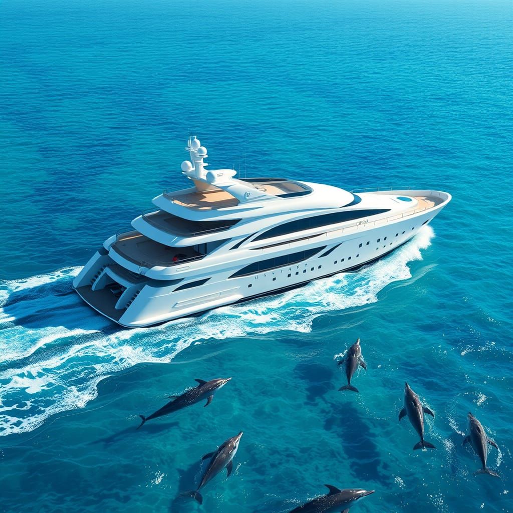 Majestic White Yacht Sails Across Turquoise Ocean with Dolph...