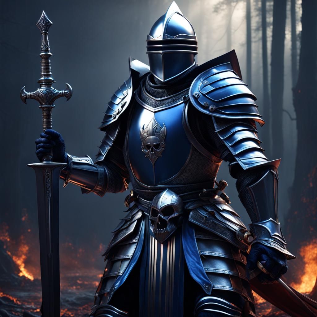 Knight in Silver Armor with Demon Skull Sword