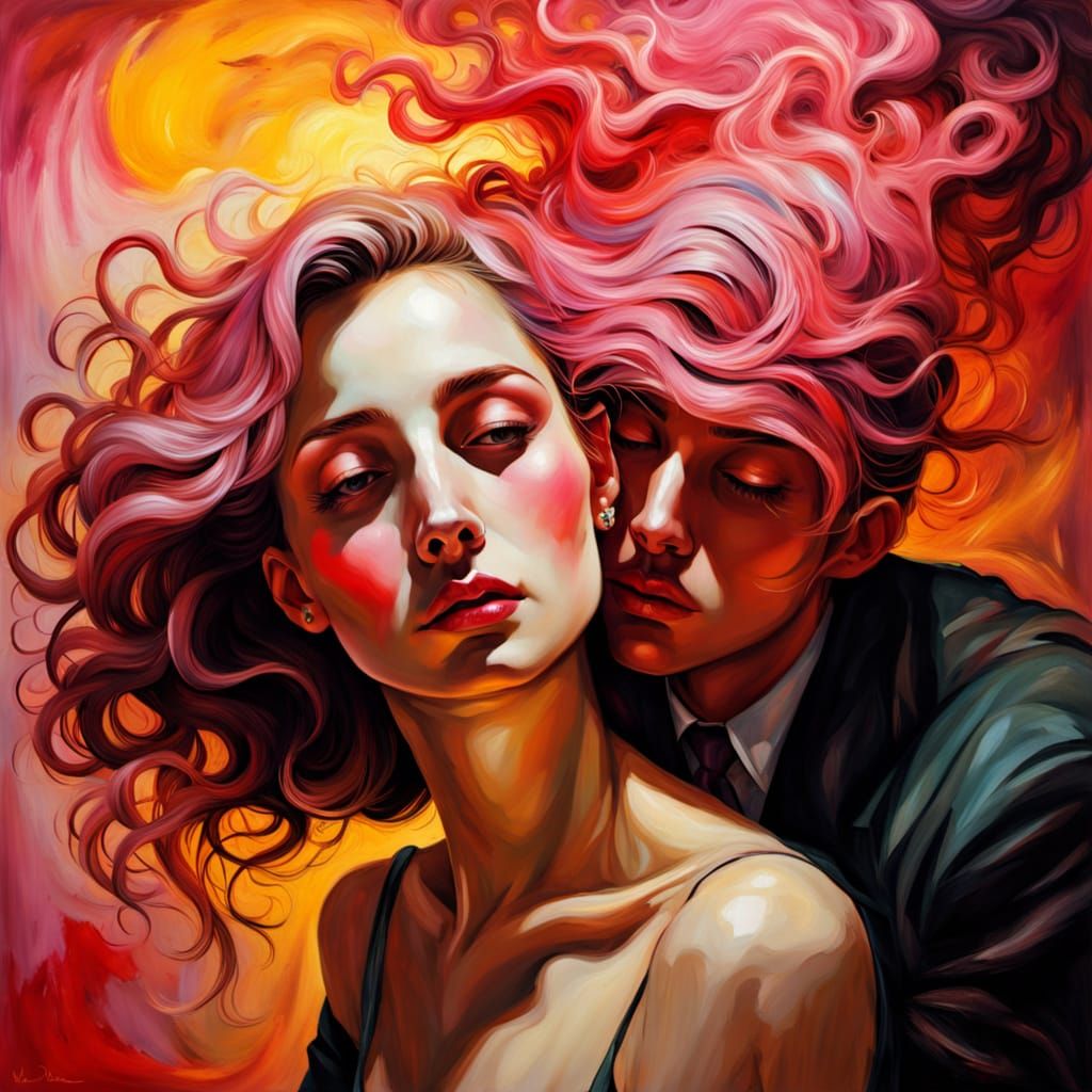 Surrealist Portrait of Melancholy Love in Golden Hour