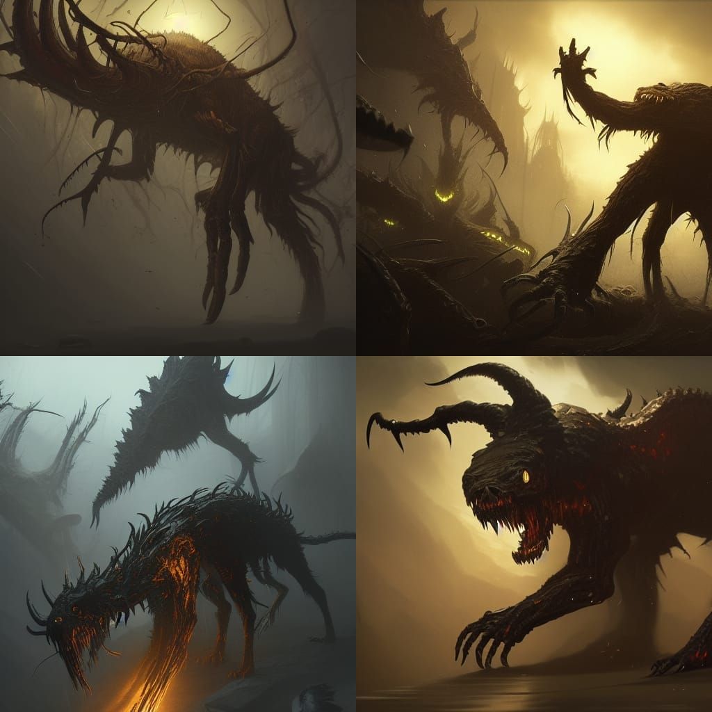 Menacing Six-Legged Monster in Dark Fantasy Style
