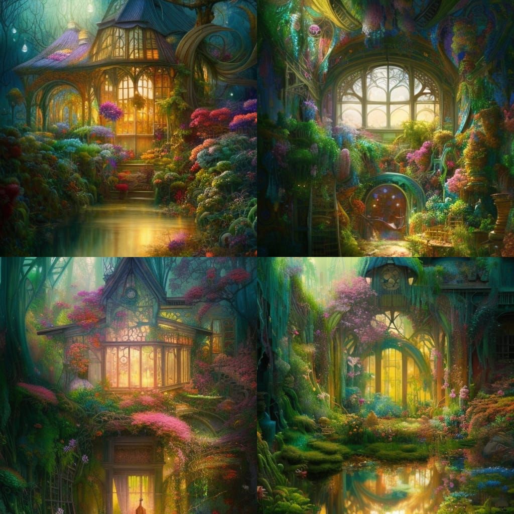 Hyperdetailed Greenhouse Interior with Plants and Tools