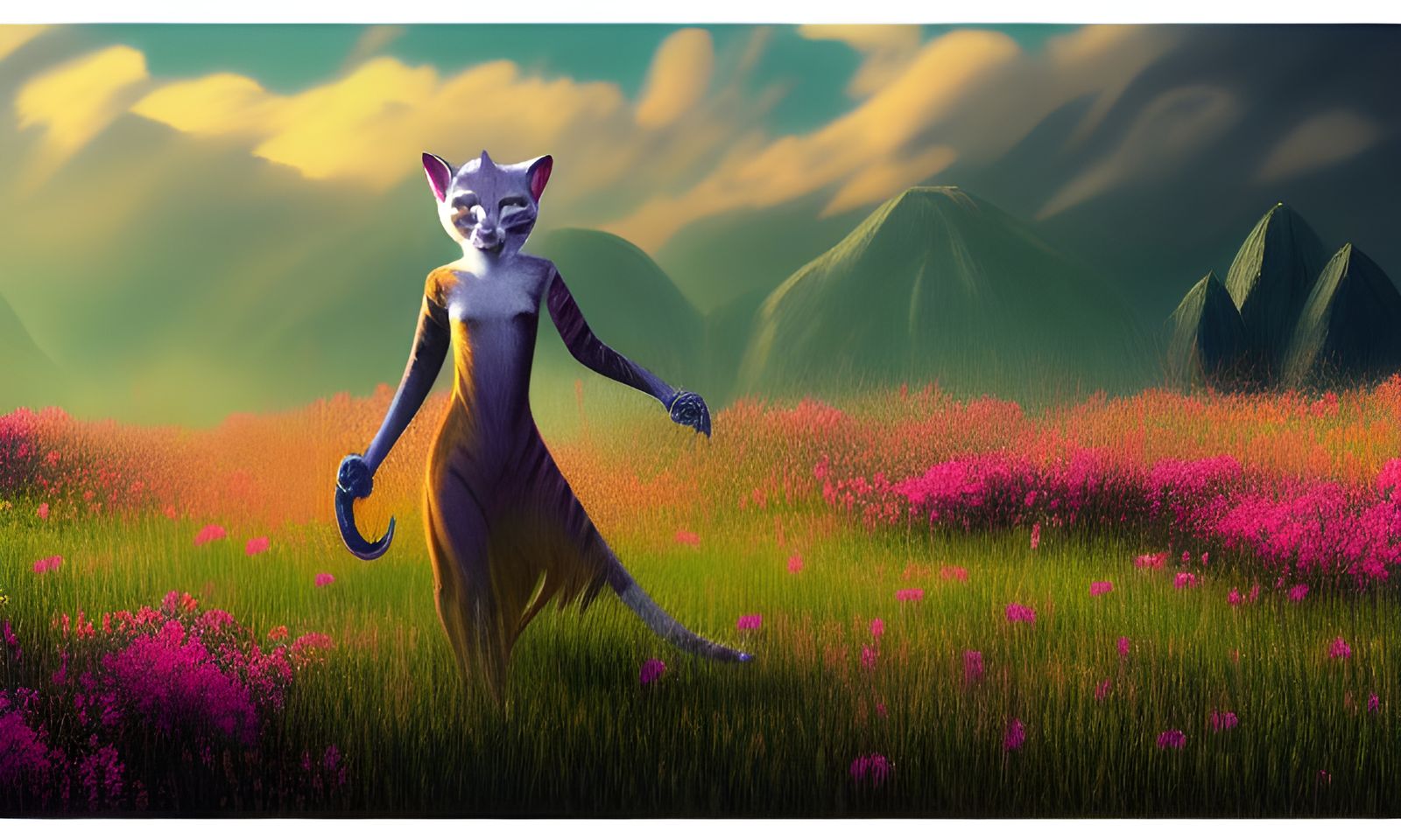 Khajiit Walking in a Flower Meadow: Matte Painting