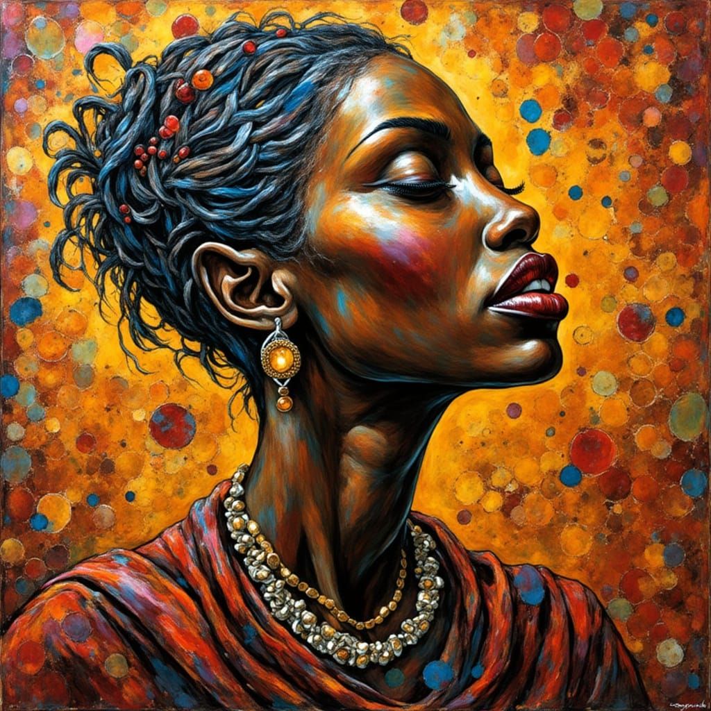 Expressionist Ethiopian Woman in Encaustic Wax Painting