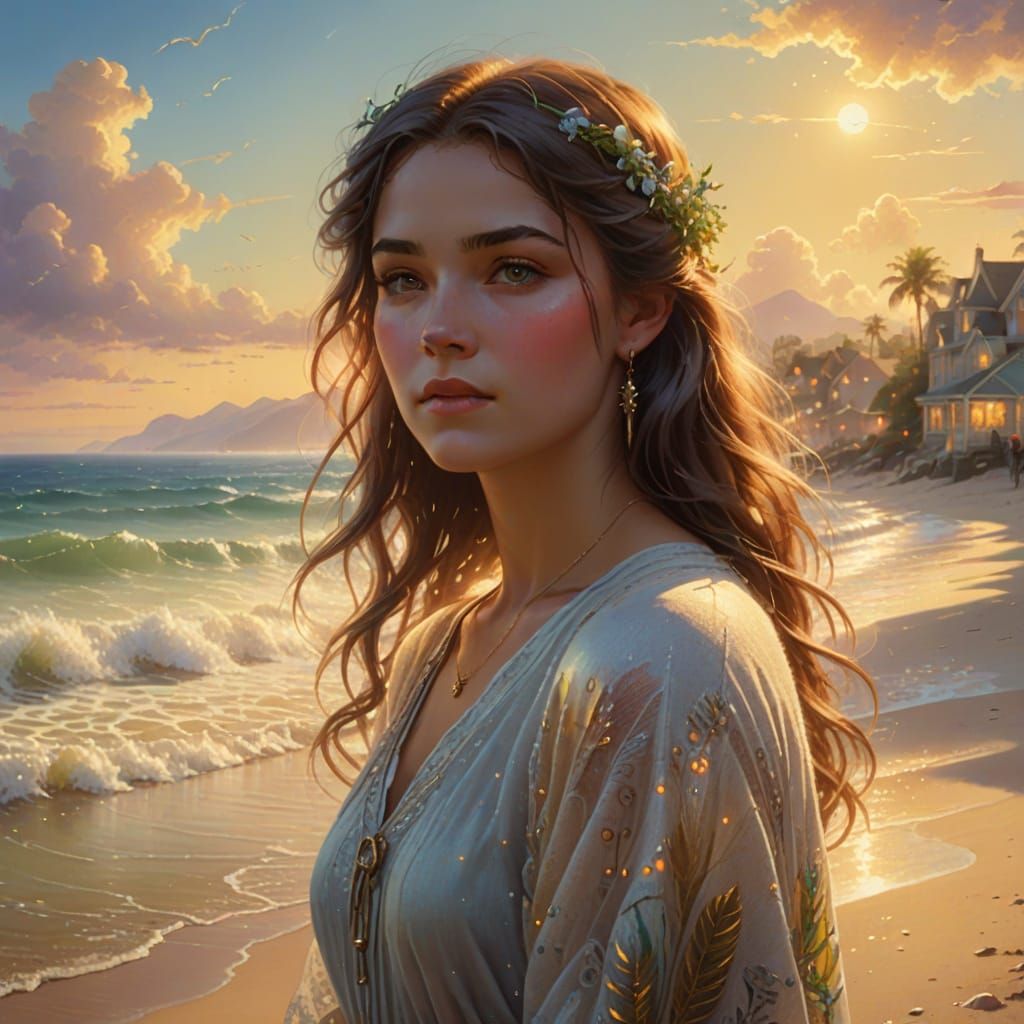 Ethereal Beach Scene in Fantasy Art Style