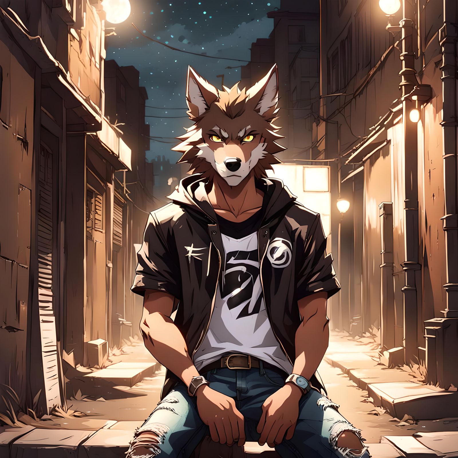 Anime Werewolf Boy in Moonlight Alley