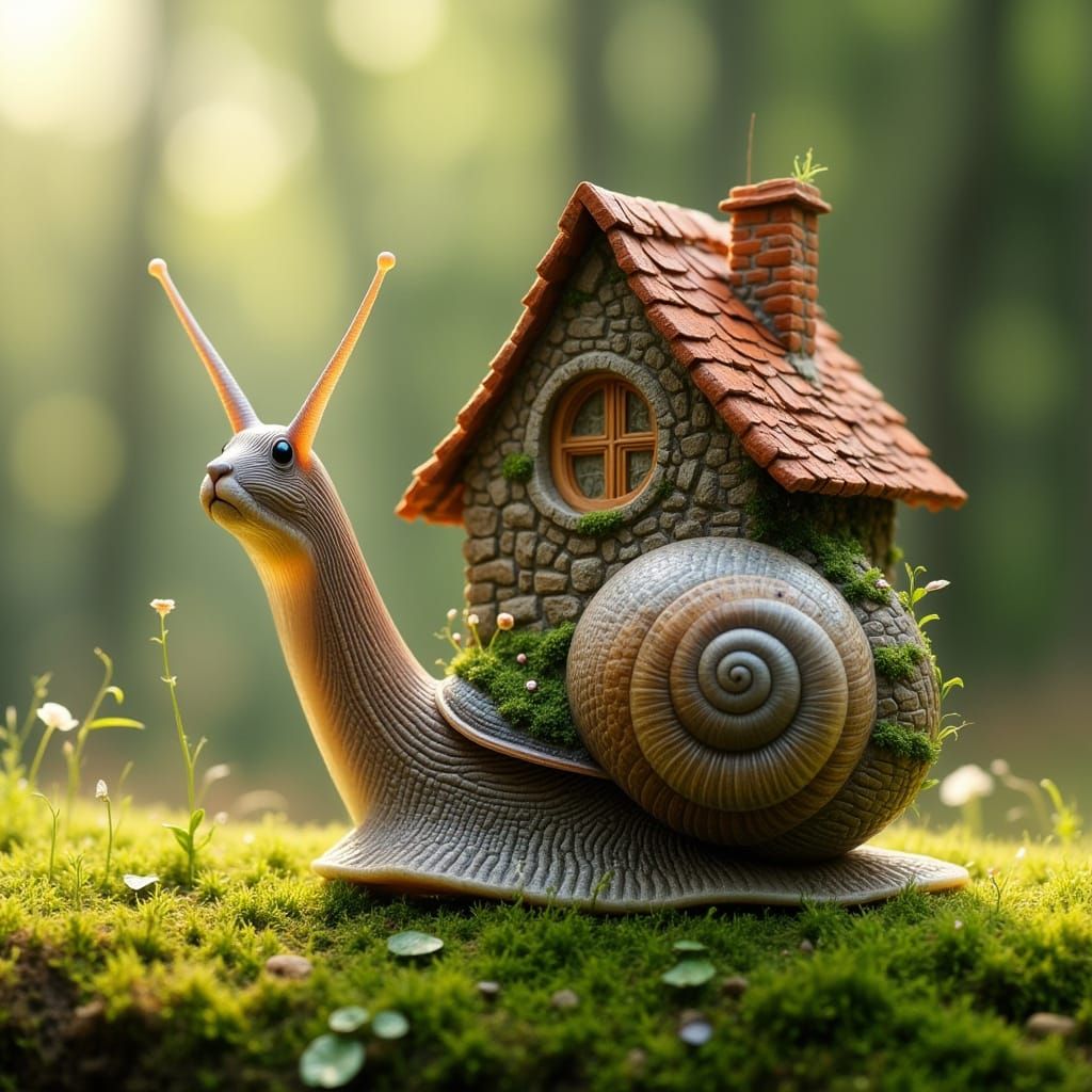 Whimsical Snail with Terracotta House on Mossy Ground