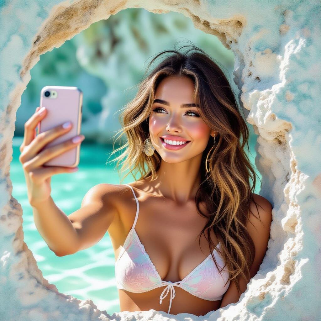 Cavegirl Selfie in Minimalist Ethereal Style