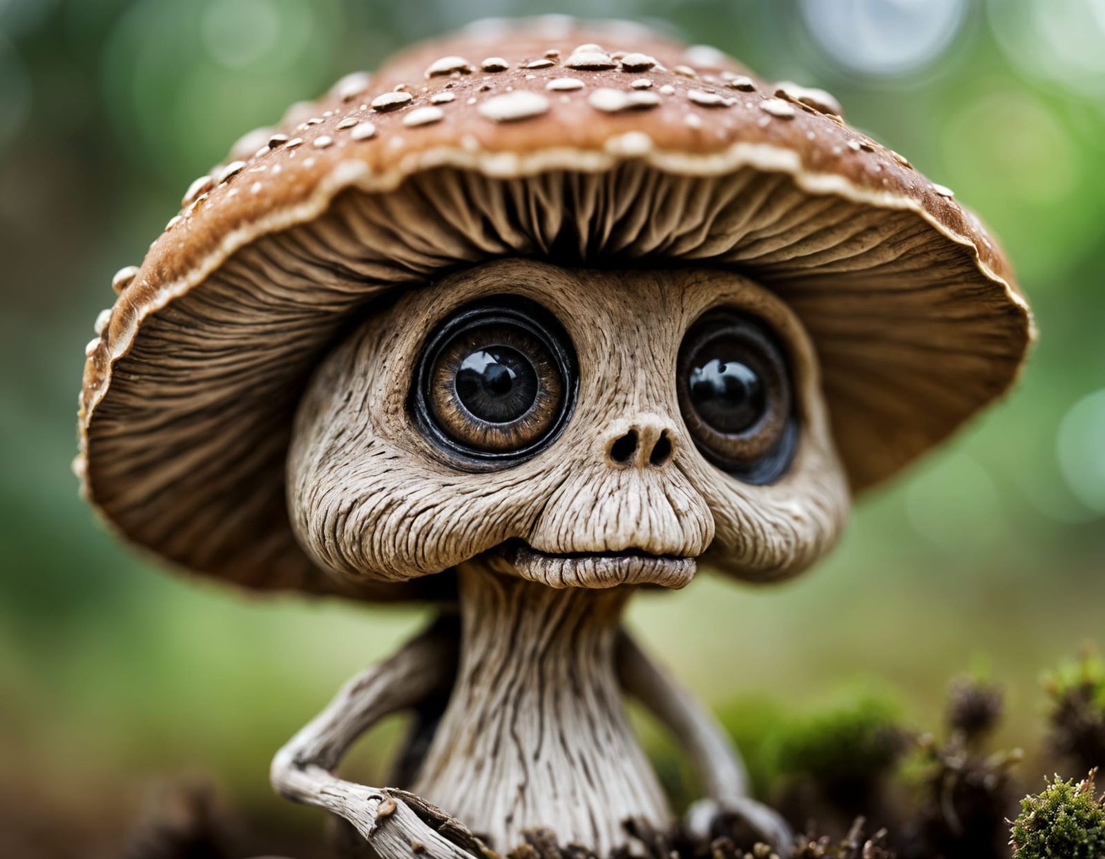 Close-Up of Old Anthropomorphic Mushroom with Bokeh