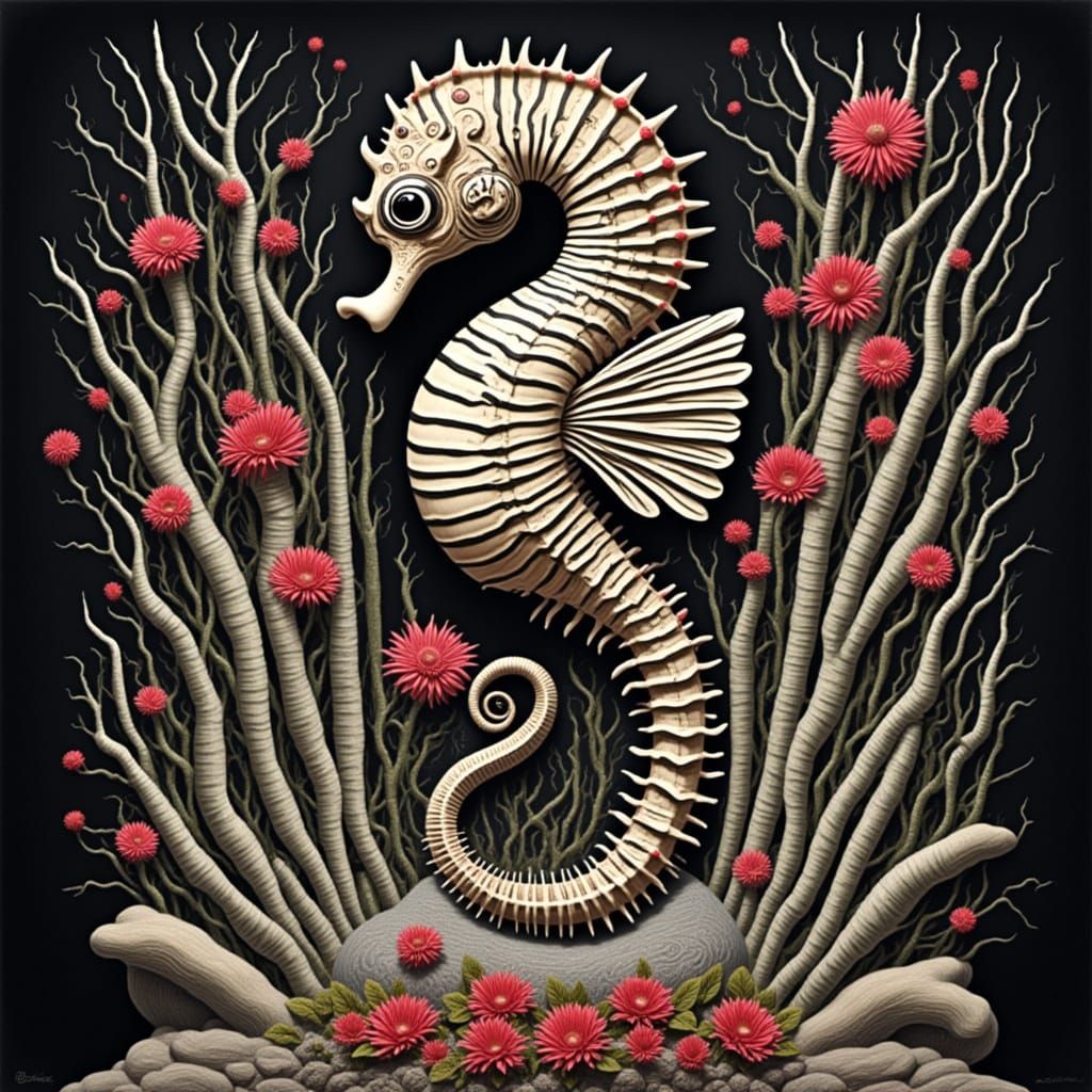 Zebra-Punk Seahorse Illustration