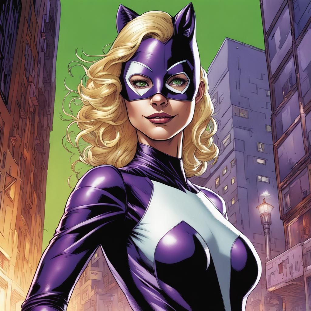 Blonde Supervillain in Purple Bodysuit Comic Art