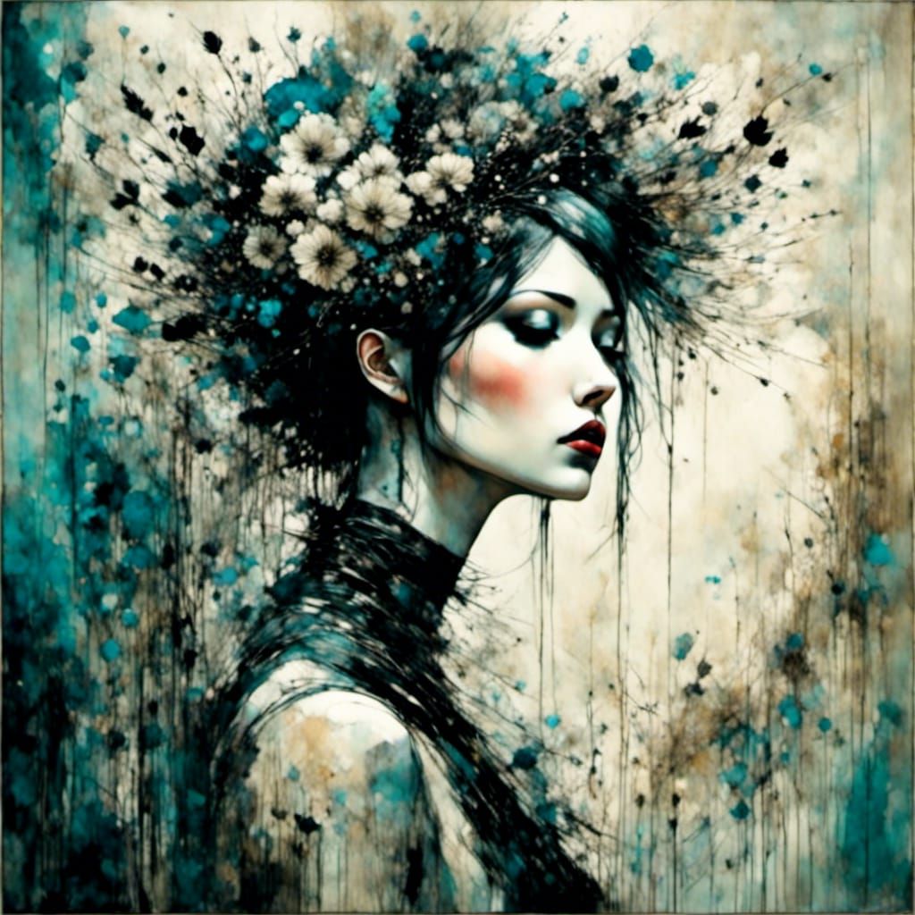 Goth Punk Girl in Liquid Ink Style