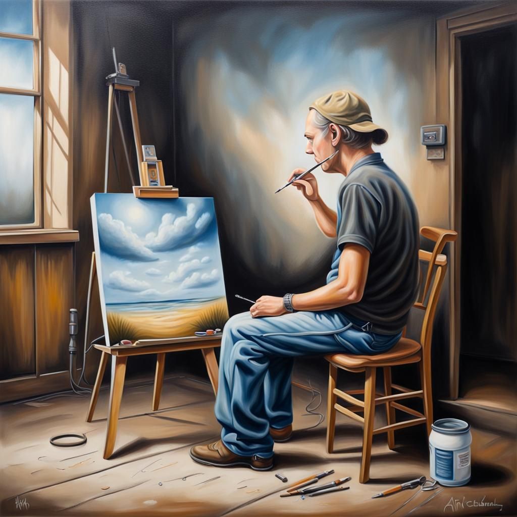 Abstract Figure Awaits Opportunity: Oil Painted Airbrush