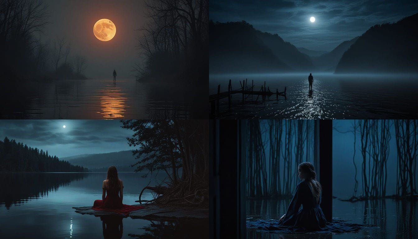 Blood Moon Surreal Landscape Under Midnight Sky