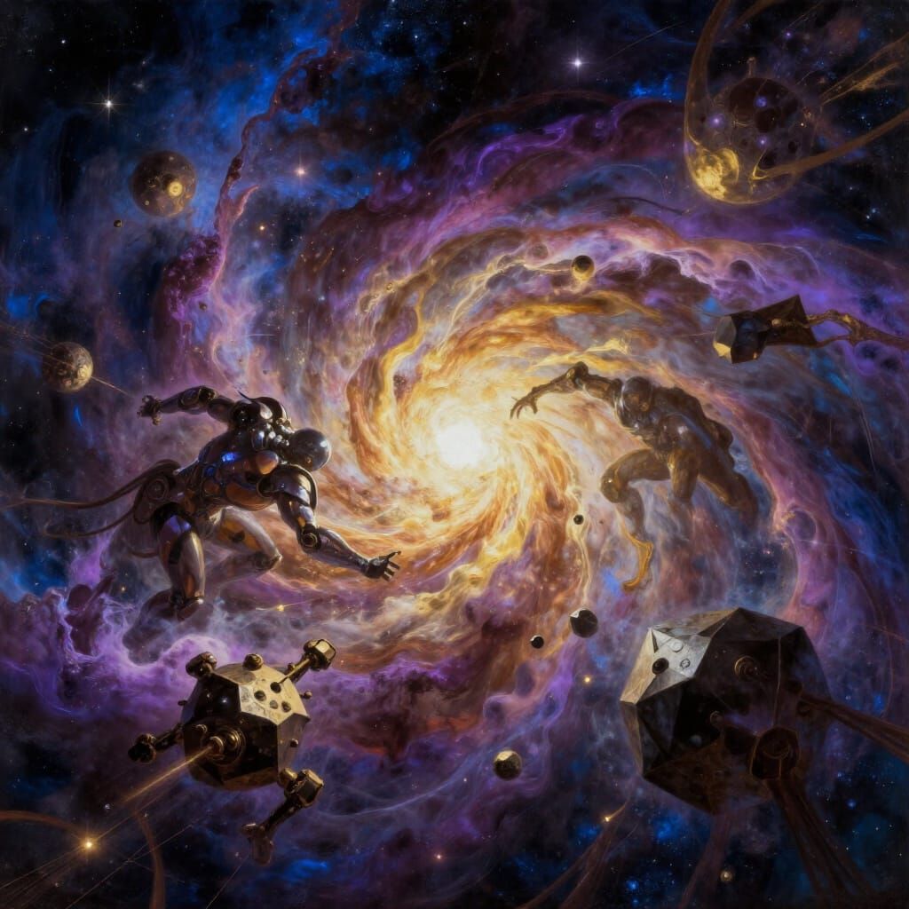Cosmic Battle in Vibrant Hues