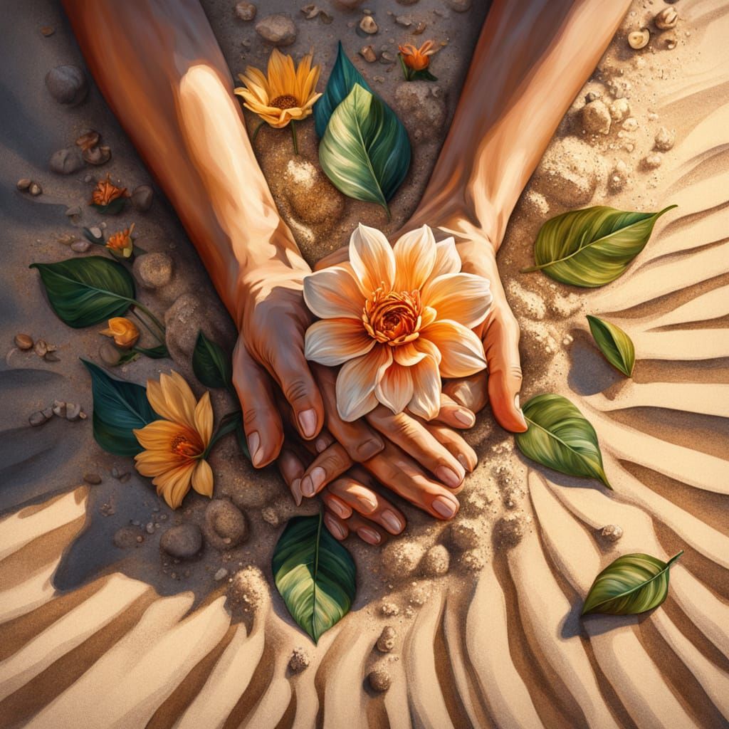 Hands Holding Flower in Golden Hour Sunlight