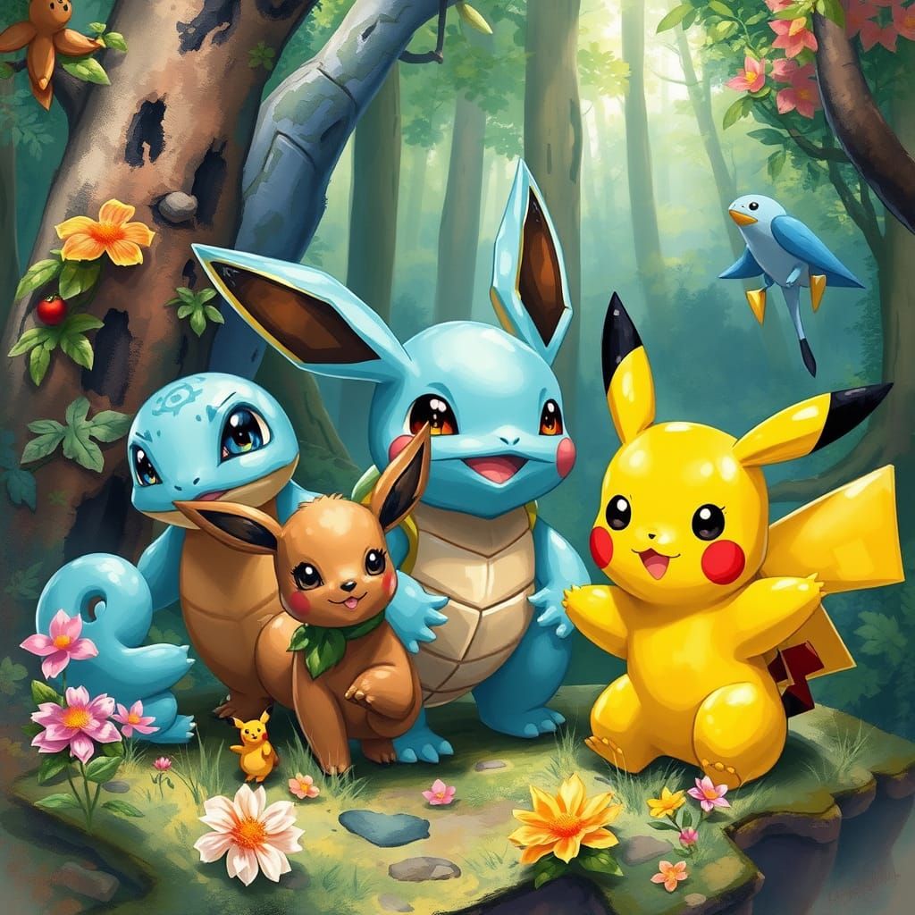 Vibrant Pokémon Friends in a Lush Forest