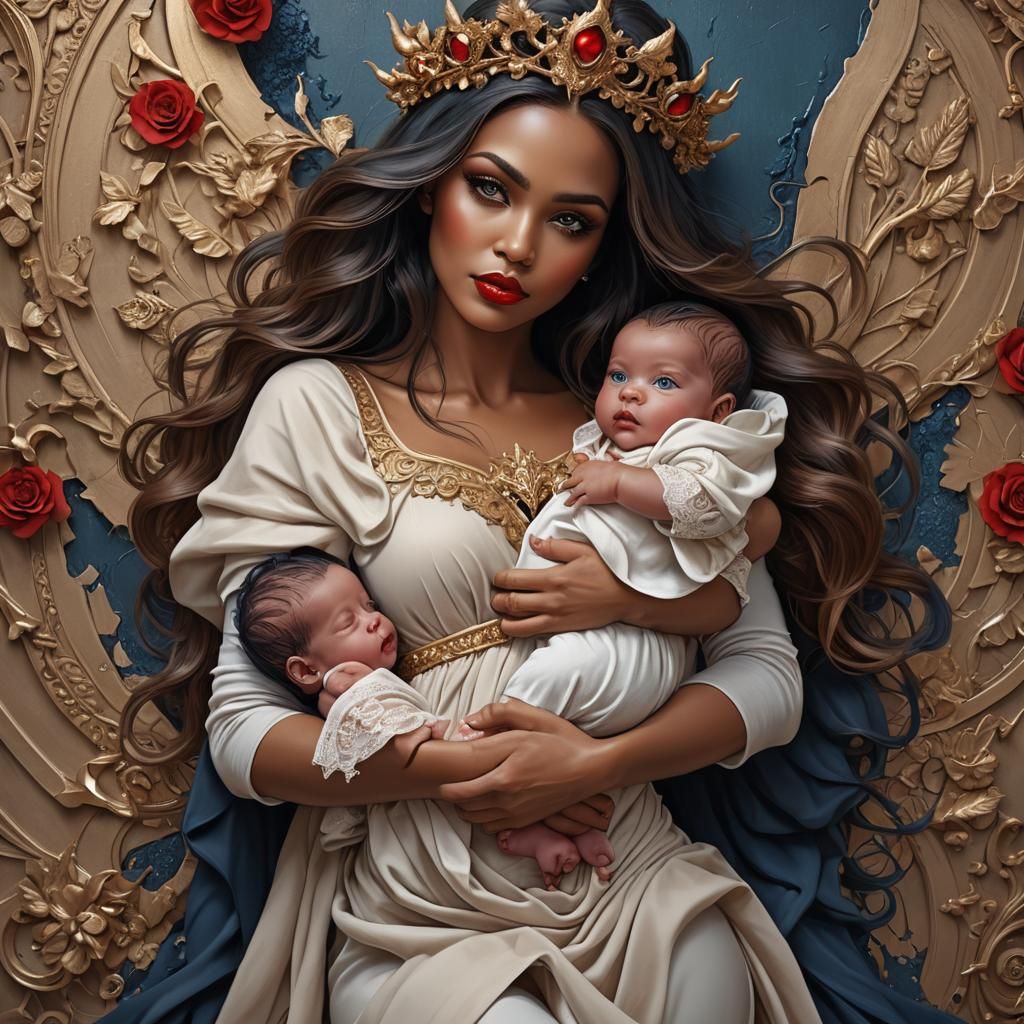 Goddess Holding Newborn Baby: Fantasy Concept Art
