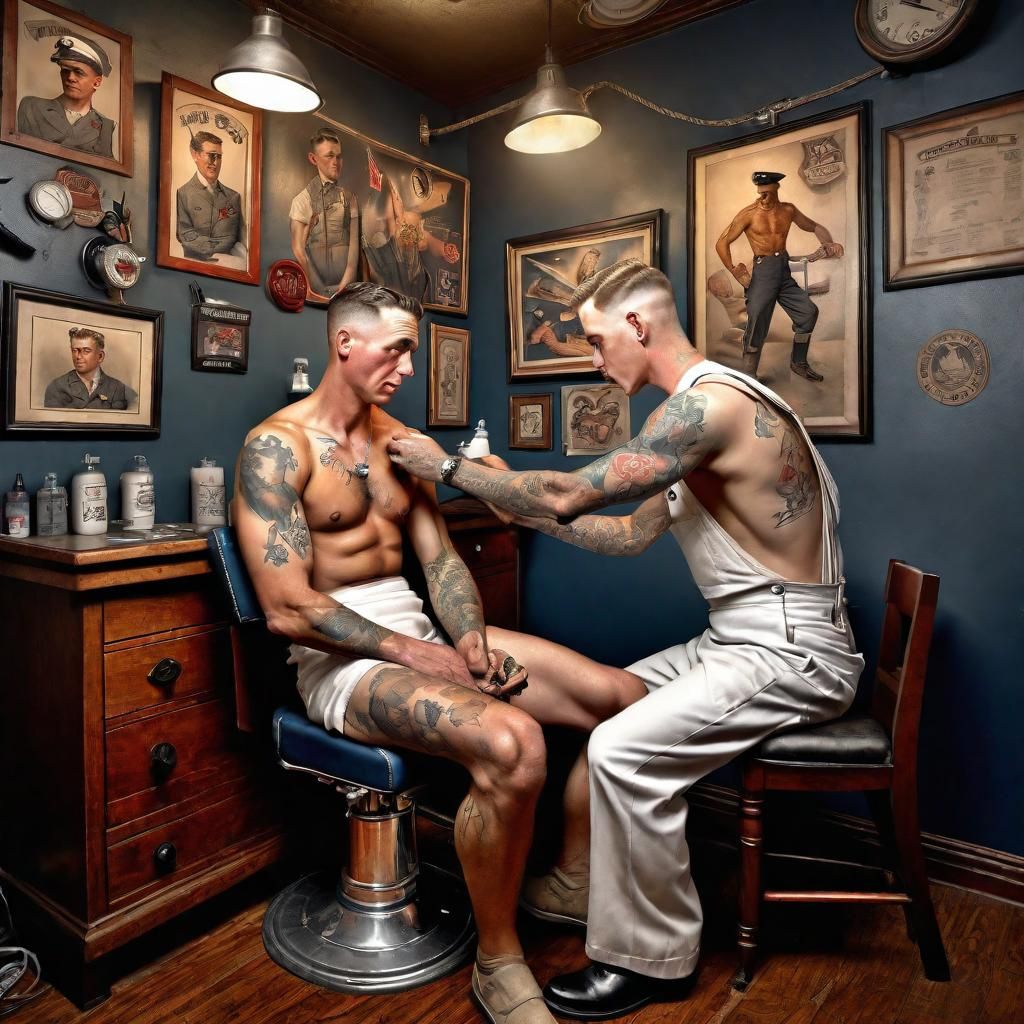 WW1 Sailor Tattoo in Hyperrealistic Digital Art