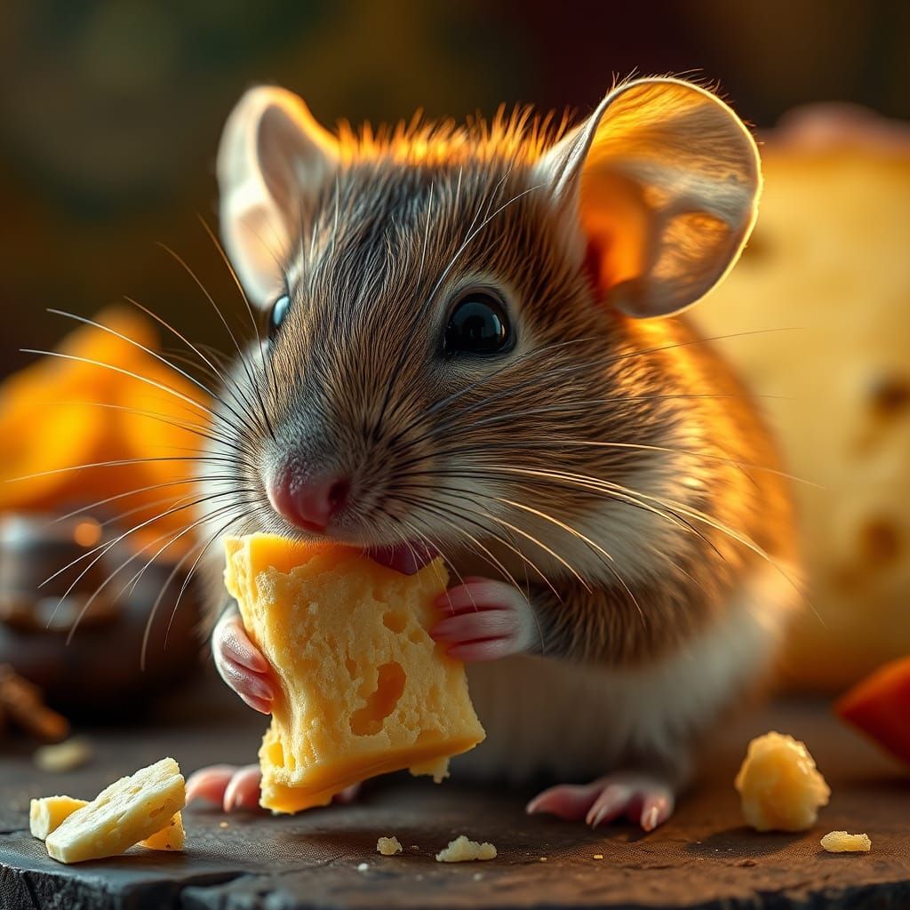 Mouse Devouring Cheese in Dutch Master Style