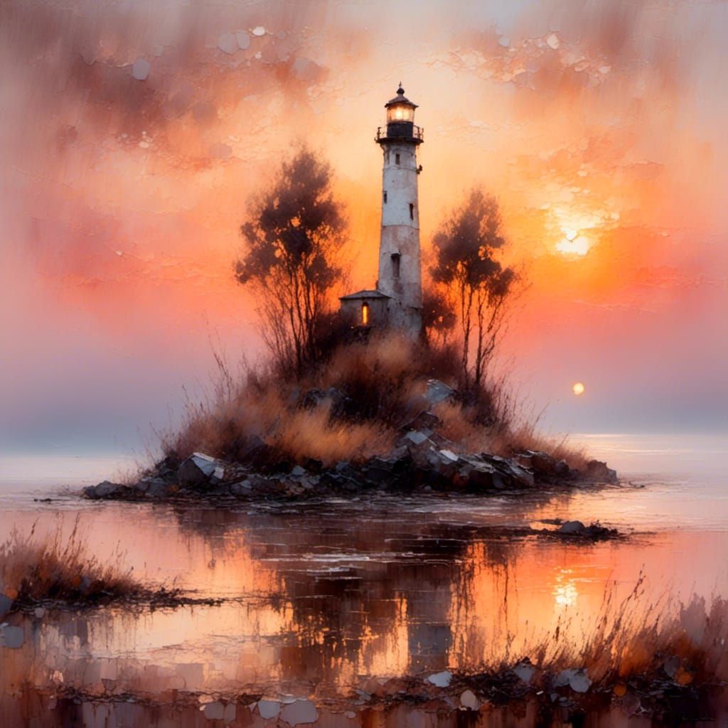 Impressionistic Lighthouse on Baltic Coast in Fog