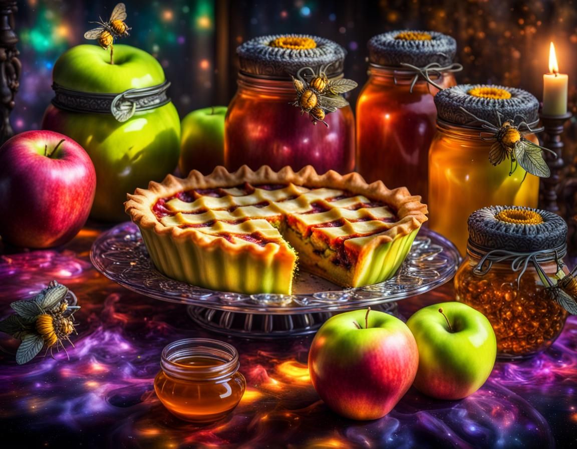 Surrealistic Plate of Apples with Cosmic Honey
