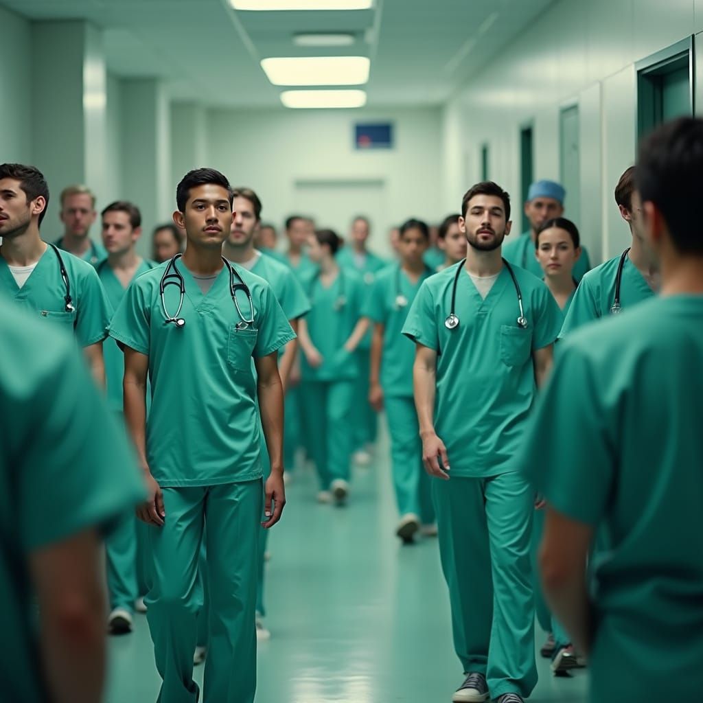 Realistic Hospital Scene with Doctors in Green