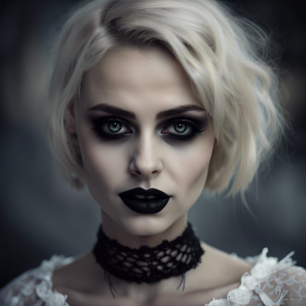 Sinister Bride with Dark Makeup, Hyperrealistic Horror Art