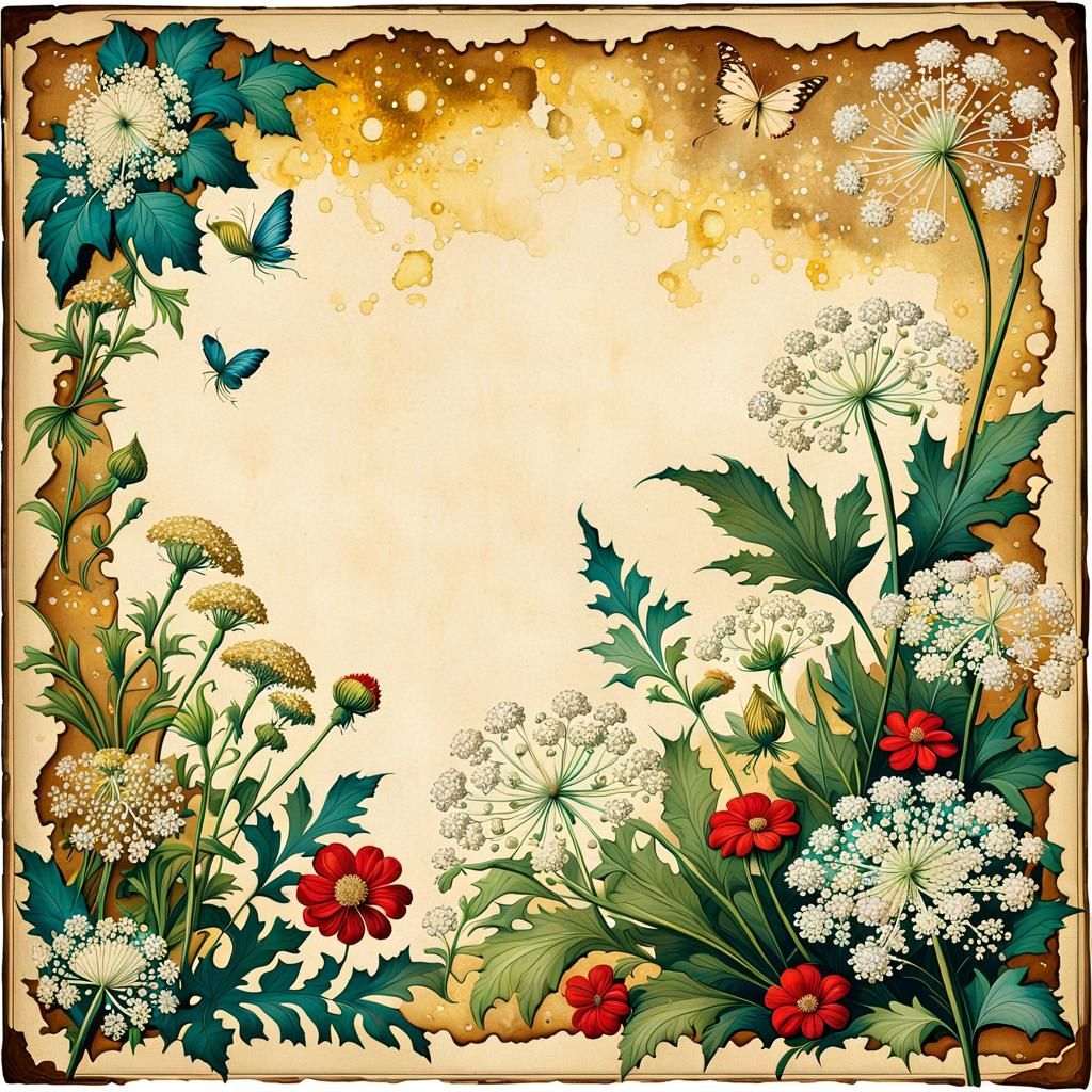 Queen Anne's Lace on Vintage Parchment: Mixed Media